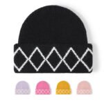 Manufacturer Custom Designer High Quality Diamond Pattern Beanie Hat Winter Luxury Imitation Rabbit Fur Running Skull Cap Beanie